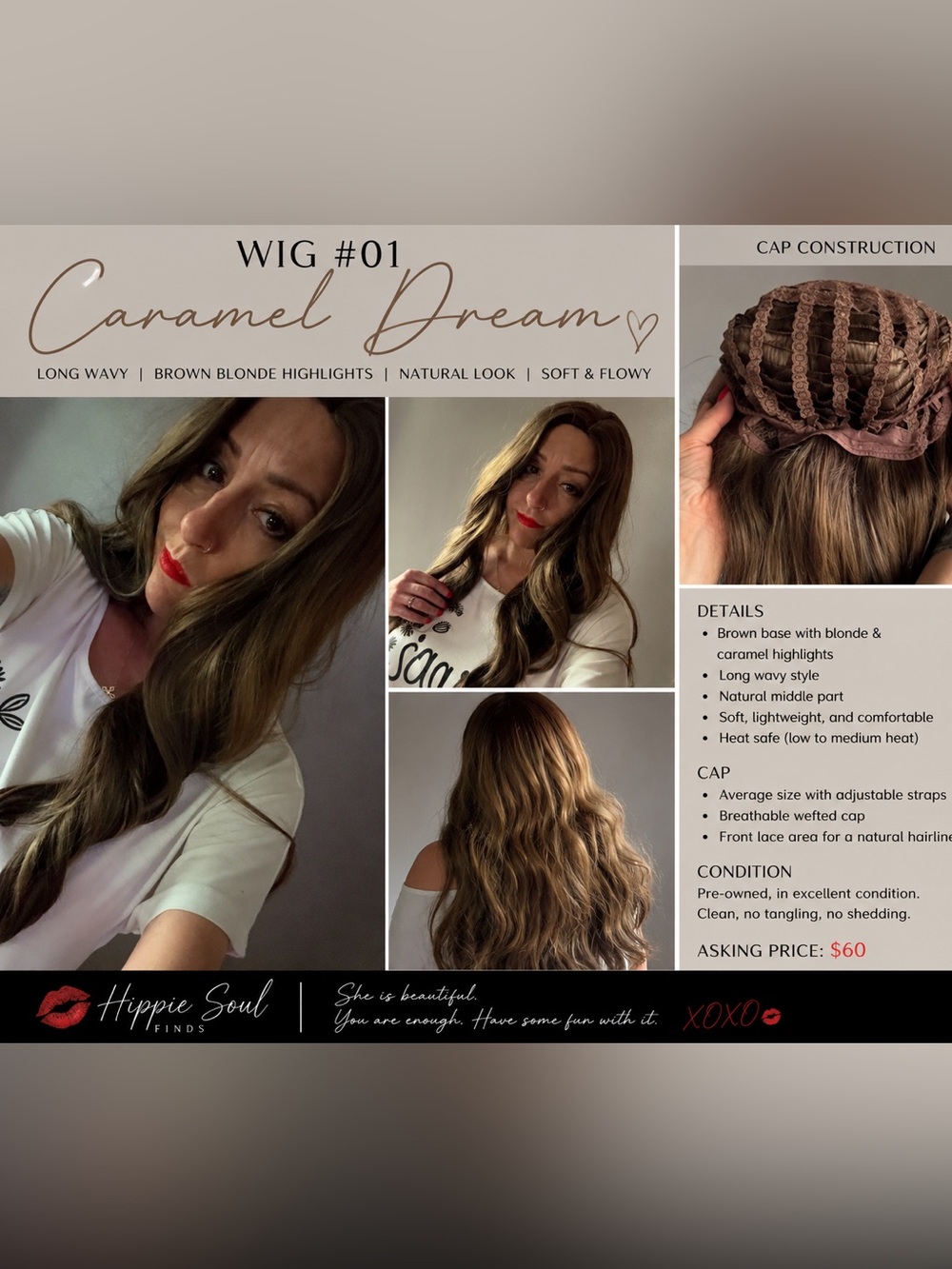30” Long Wavy Brown Blonde Highlight Wig | Caramel Balayage | Natural Look